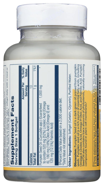 SOLARAY Kürbiskernöl 1000 mg – Quelle für Omega 6 und Omega 9 sowie Pflanzensterine – Aus Kürbiskernen gepresst – Laborgeprüft, 60-Tage-Garantie, 90 Portionen, 90 Softgels
