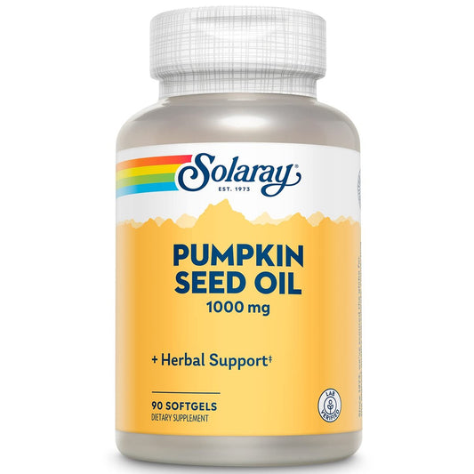 SOLARAY Kürbiskernöl 1000 mg – Quelle für Omega 6 und Omega 9 sowie Pflanzensterine – Aus Kürbiskernen gepresst – Laborgeprüft, 60-Tage-Garantie, 90 Portionen, 90 Softgels