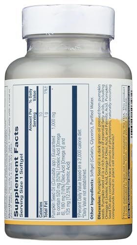 SOLARAY Kürbiskernöl 1000 mg – Quelle für Omega 6 und Omega 9 sowie Pflanzensterine – Aus Kürbiskernen gepresst – Laborgeprüft, 60-Tage-Garantie, 90 Portionen, 90 Softgels
