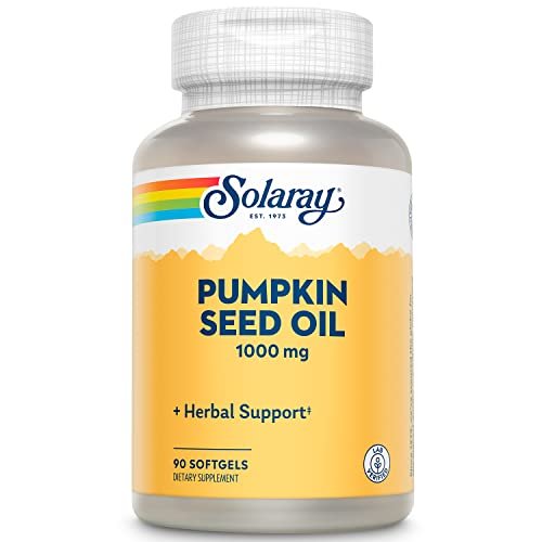 SOLARAY Kürbiskernöl 1000 mg – Quelle für Omega 6 und Omega 9 sowie Pflanzensterine – Aus Kürbiskernen gepresst – Laborgeprüft, 60-Tage-Garantie, 90 Portionen, 90 Softgels