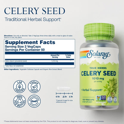 Solaray Sellerie-Samen 505mg, 100 vegane Kapseln – Hochwertiges Kräuterergänzungsmittel