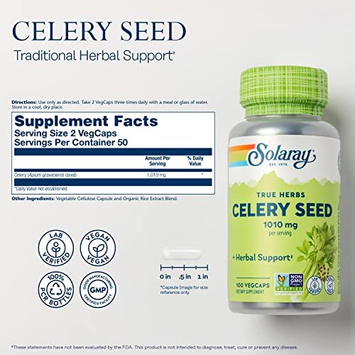 Solaray Sellerie-Samen 505mg, 100 vegane Kapseln – Hochwertiges Kräuterergänzungsmittel