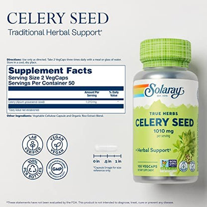 Solaray Sellerie-Samen 505mg, 100 vegane Kapseln – Hochwertiges Kräuterergänzungsmittel