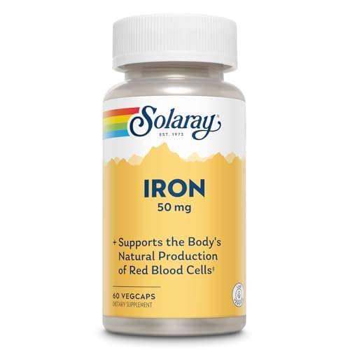 SOLARAY Eisen Kapseln 50mg – Eisenpräparat für Frauen und Männer mit Petersilie und Gelbwurzel, unterstützt die natürliche Bildung roter Blutkörperchen, 60-Tage-Garantie, 60 Portionen