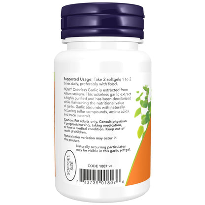 NOW Foods Knoblauch Geruchlos (Allium sativum), konzentrierter Extrakt, 100 Weichkapseln