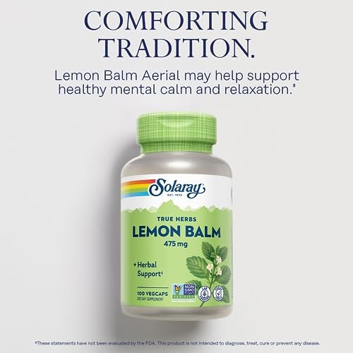 Solaray Melissenblatt 475 mg – Natürliches pflanzliches Nahrungsergänzungsmittel für Erwachsene und Kinder, Non-GMO, laborgeprüft – 100 vegane Kapseln
