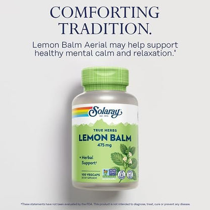 Solaray Melissenblatt 475 mg – Natürliches pflanzliches Nahrungsergänzungsmittel für Erwachsene und Kinder, Non-GMO, laborgeprüft – 100 vegane Kapseln