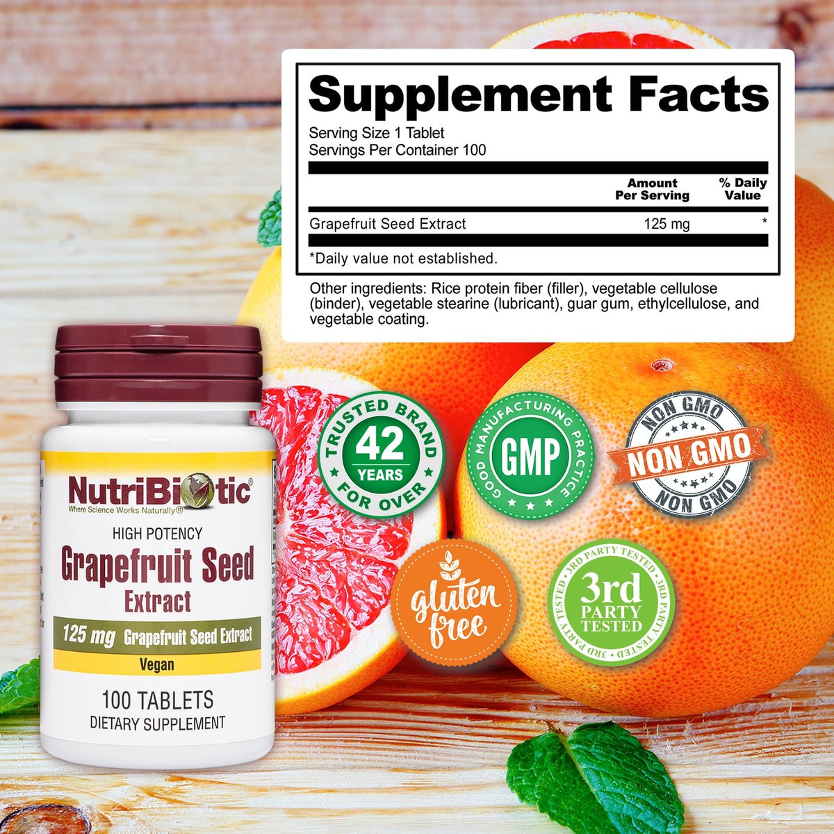 NutriBiotic – Grapefruitkernextrakt Tabletten 125 mg, 100 Stück | Hochwertiges GSE mit Bioflavonoiden | Starke Unterstützung für Immunsystem & allgemeine Gesundheit | Leicht zu schlucken | Vegan, glutenfrei, nicht-GVO