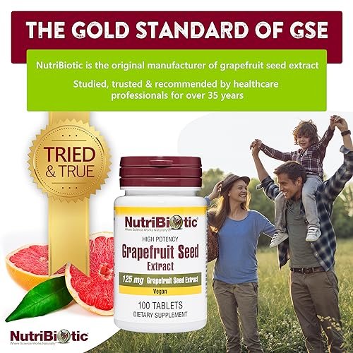 NutriBiotic – Grapefruitkernextrakt Tabletten 125 mg, 100 Stück | Hochwertiges GSE mit Bioflavonoiden | Starke Unterstützung für Immunsystem & allgemeine Gesundheit | Leicht zu schlucken | Vegan, glutenfrei, nicht-GVO