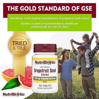 NutriBiotic – Grapefruitkernextrakt Tabletten 125 mg, 100 Stück | Hochwertiges GSE mit Bioflavonoiden | Starke Unterstützung für Immunsystem & allgemeine Gesundheit | Leicht zu schlucken | Vegan, glutenfrei, nicht-GVO