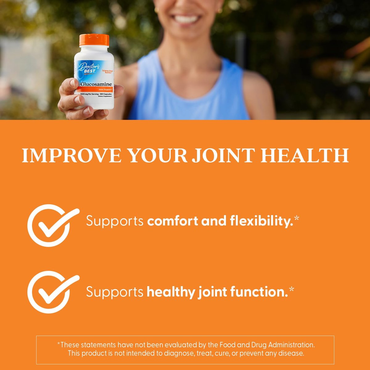Doctor's Best Glucosamin für Männer & Frauen – 1500 mg pro 2 Kapseln, Gelenkunterstützung für Erwachsene, Glutenfrei, Non-GMO, Sojafrei – 180 Kapseln