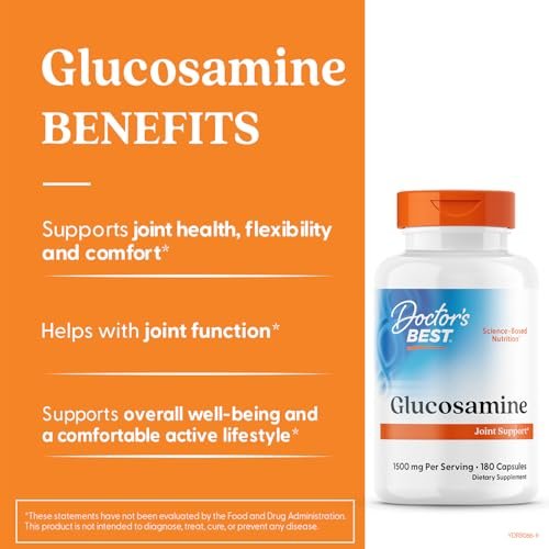 Doctor's Best Glucosamin für Männer & Frauen – 1500 mg pro 2 Kapseln, Gelenkunterstützung für Erwachsene, Glutenfrei, Non-GMO, Sojafrei – 180 Kapseln