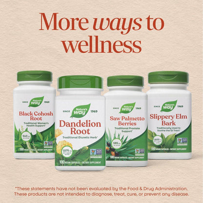 Nature's Way Löwenzahnwurzel Kapseln, traditionelles harntreibendes Kraut, 1.575 mg Löwenzahnwurzel pro 3-Kapsel-Portion, veganes Löwenzahnwurzel-Präparat, Non-GMO Project verifiziert, 100 Kapseln