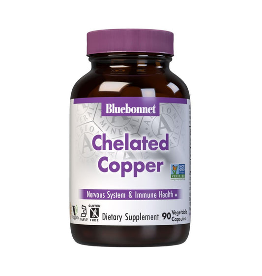 Bluebonnet Nutrition Albion Chelatiertes Kupfer – Unterstützung für Nervensystem & Immunsystem*, Sojafrei, Glutenfrei, Nicht-GVO, Koscher zertifiziert, Laktosefrei, Vegan, 90 pflanzliche Kapseln, 90 Portionen