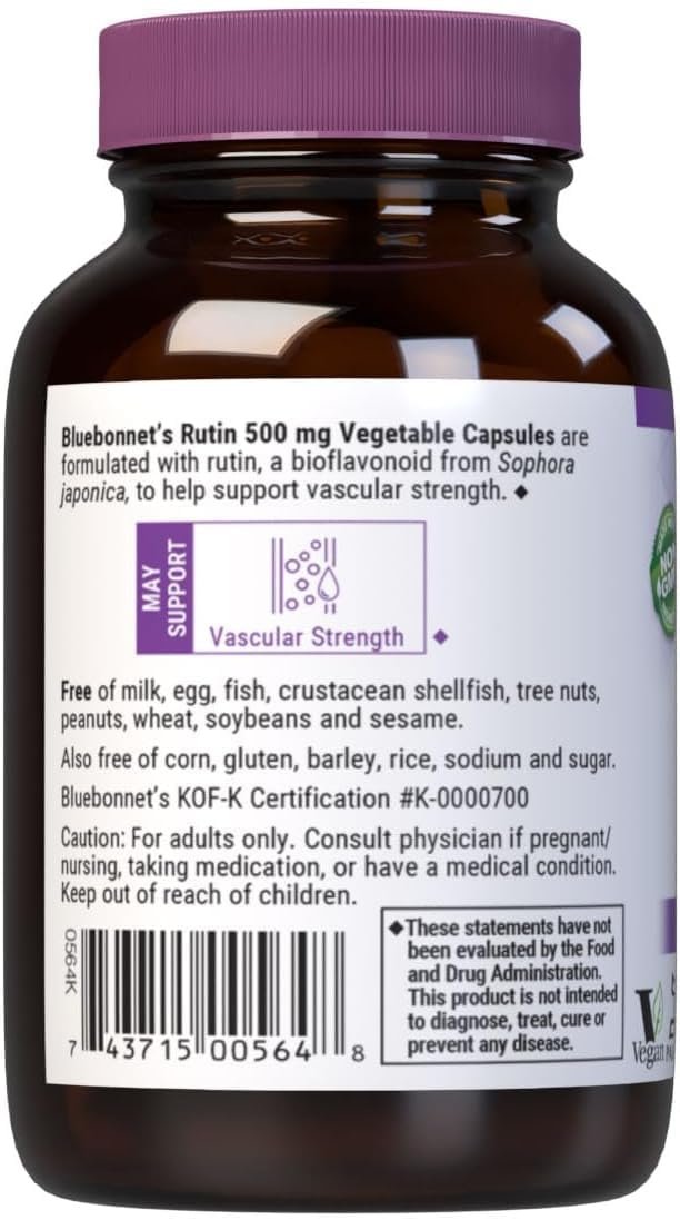 Bluebonnet Nutrition Rutin 500 mg – Antioxidatives Bioflavonoid aus Sophora Japonica für die Gefäßunterstützung* – Vegan, glutenfrei, sojafrei – 50 pflanzliche Kapseln