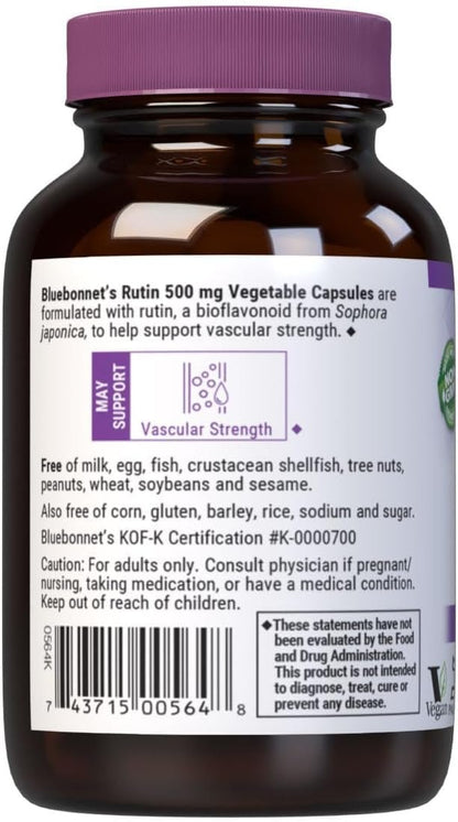 Bluebonnet Nutrition Rutin 500 mg – Antioxidatives Bioflavonoid aus Sophora Japonica für die Gefäßunterstützung* – Vegan, glutenfrei, sojafrei – 50 pflanzliche Kapseln