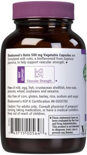 Bluebonnet Nutrition Rutin 500 mg – Antioxidatives Bioflavonoid aus Sophora Japonica für die Gefäßunterstützung* – Vegan, glutenfrei, sojafrei – 50 pflanzliche Kapseln