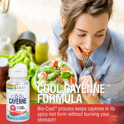 Solaray Extra Hot Cool Cayenne 100.000 Hitzeeinheiten - Cayennepfeffer-Kapseln mit Capsaicin für Frauen & Männer, Bio-Cool-Formel mit Mäusedorn & Ingwer - 100 VegKapseln