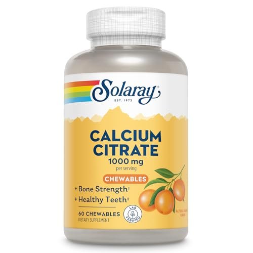 SOLARAY Calcium Citrat 1000 mg – Kautabletten für Frauen und Männer – Natürlicher Orangen Geschmack – Vegan & Glutenfrei – 60 Tage Garantie – 15 Portionen