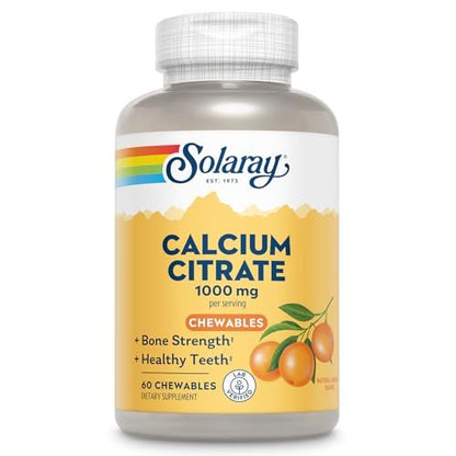 SOLARAY Calcium Citrat 1000 mg – Kautabletten für Frauen und Männer – Natürlicher Orangen Geschmack – Vegan & Glutenfrei – 60 Tage Garantie – 15 Portionen