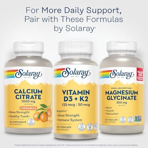 SOLARAY Calcium Citrat 1000 mg – Kautabletten für Frauen und Männer – Natürlicher Orangen Geschmack – Vegan & Glutenfrei – 60 Tage Garantie – 15 Portionen