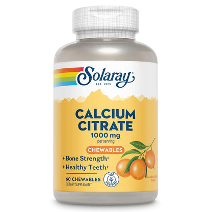 SOLARAY Calcium Citrat 1000 mg – Kautabletten für Frauen und Männer – Natürlicher Orangen Geschmack – Vegan & Glutenfrei – 60 Tage Garantie – 15 Portionen