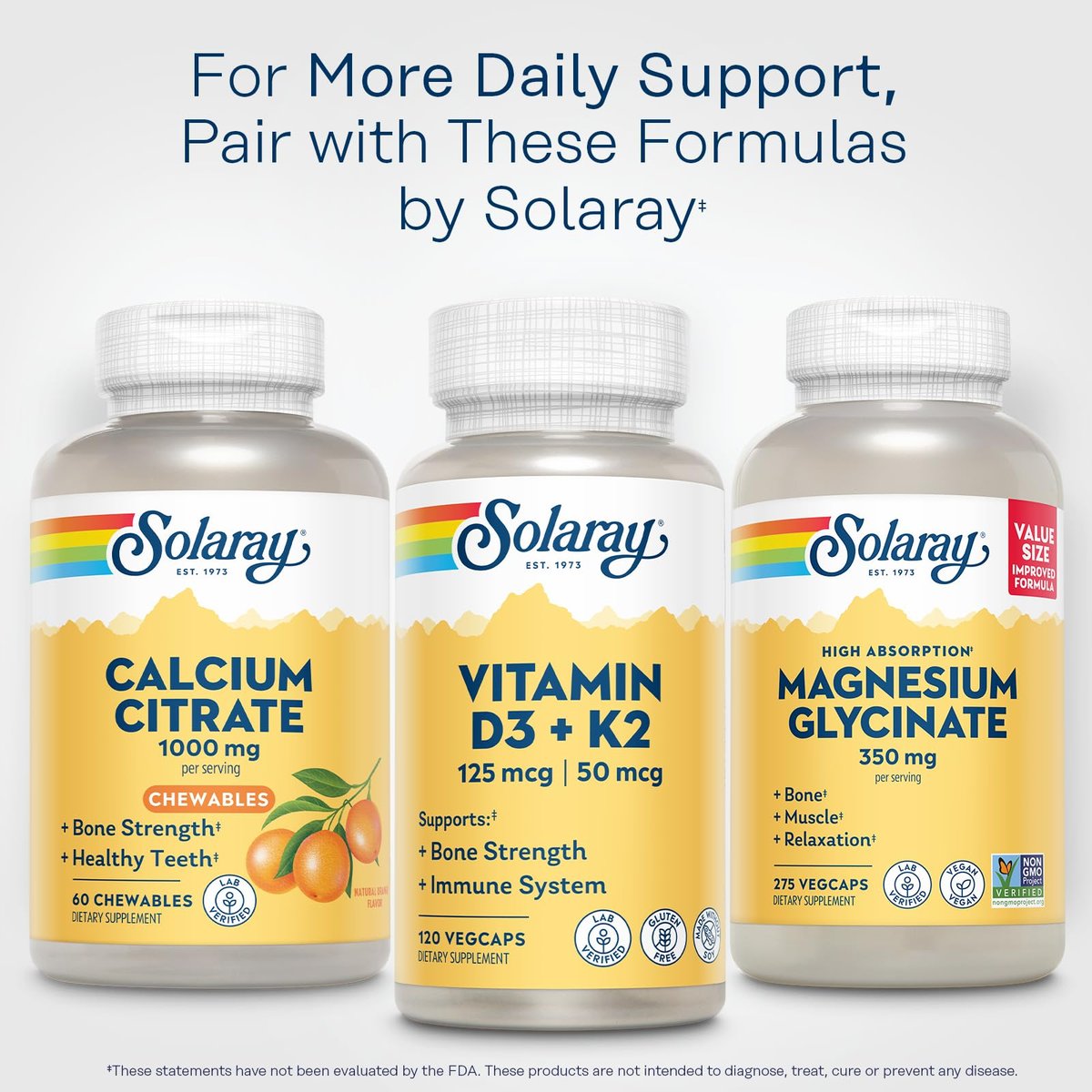 SOLARAY Calcium Citrat 1000 mg – Kautabletten für Frauen und Männer – Natürlicher Orangen Geschmack – Vegan & Glutenfrei – 60 Tage Garantie – 15 Portionen