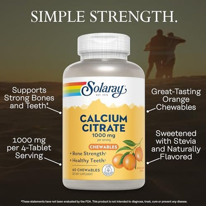 SOLARAY Calcium Citrat 1000 mg – Kautabletten für Frauen und Männer – Natürlicher Orangen Geschmack – Vegan & Glutenfrei – 60 Tage Garantie – 15 Portionen