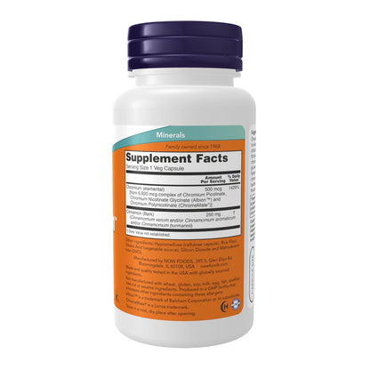 NOW Foods Tri-Chromium™ 500 mcg mit Zimt – Insulin-Co-Faktor*, 90 vegane Kapseln