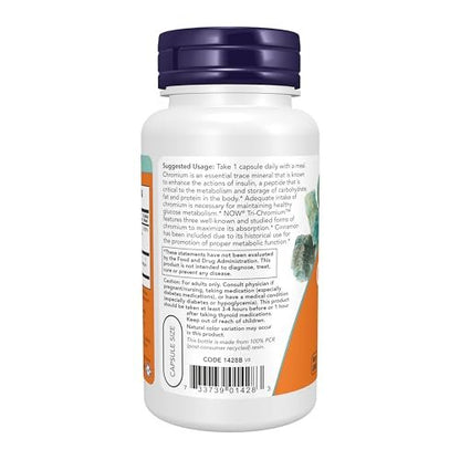 NOW Foods Tri-Chromium™ 500 mcg mit Zimt – Insulin-Co-Faktor*, 90 vegane Kapseln
