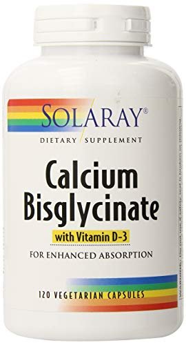 SOLARAY Calcium Bisglycinat 1000 mg für Frauen & Männer – Calcium mit Vitamin D3, Unterstützung für Knochenstärke und Zahngesundheit, chelatierte Kapseln, leicht verdaulich – 120 vegane Kapseln