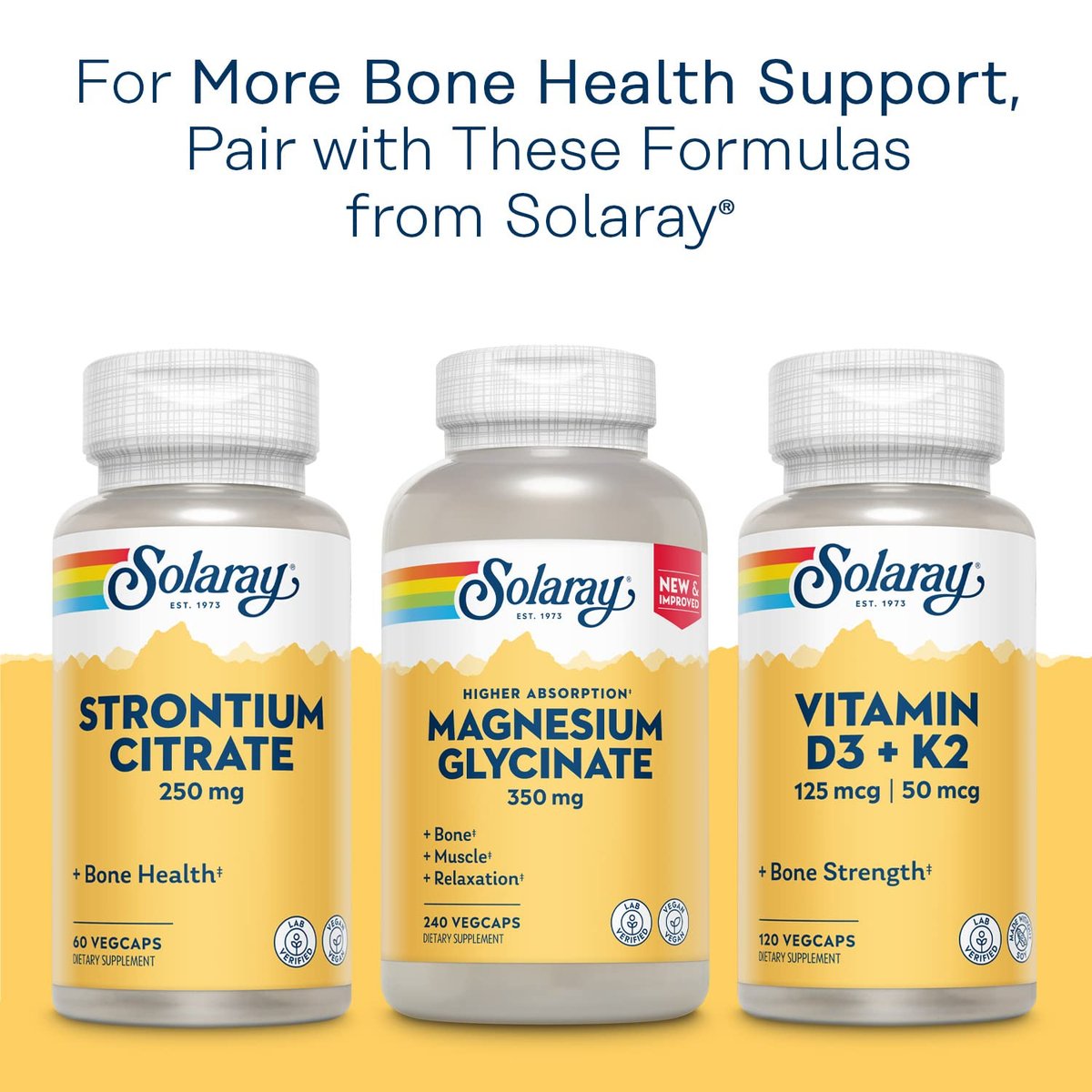 SOLARAY Calcium Bisglycinat 1000 mg für Frauen & Männer – Calcium mit Vitamin D3, Unterstützung für Knochenstärke und Zahngesundheit, chelatierte Kapseln, leicht verdaulich – 120 vegane Kapseln