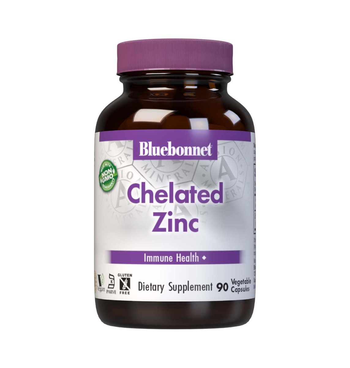 Bluebonnet Nutrition Albion Chelatiertes Zink – Für Immunsystem & Enzymfunktion – Sojafrei, Glutenfrei, Nicht-GVO, Koscher, Laktosefrei, Vegan – 90 pflanzliche Kapseln