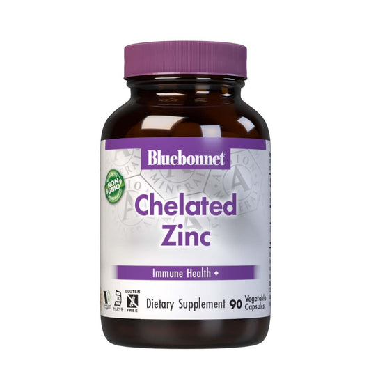 Bluebonnet Nutrition Albion Chelatiertes Zink – Für Immunsystem & Enzymfunktion – Sojafrei, Glutenfrei, Nicht-GVO, Koscher, Laktosefrei, Vegan – 90 pflanzliche Kapseln