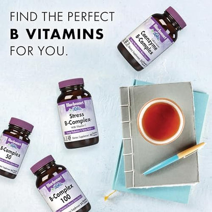 Bluebonnet Nutrition Stress Relief B-Komplex – Vitamin B6, B12, Biotin, Folat – Vegan, glutenfrei, sojafrei, milchfrei – 100 Kapseln