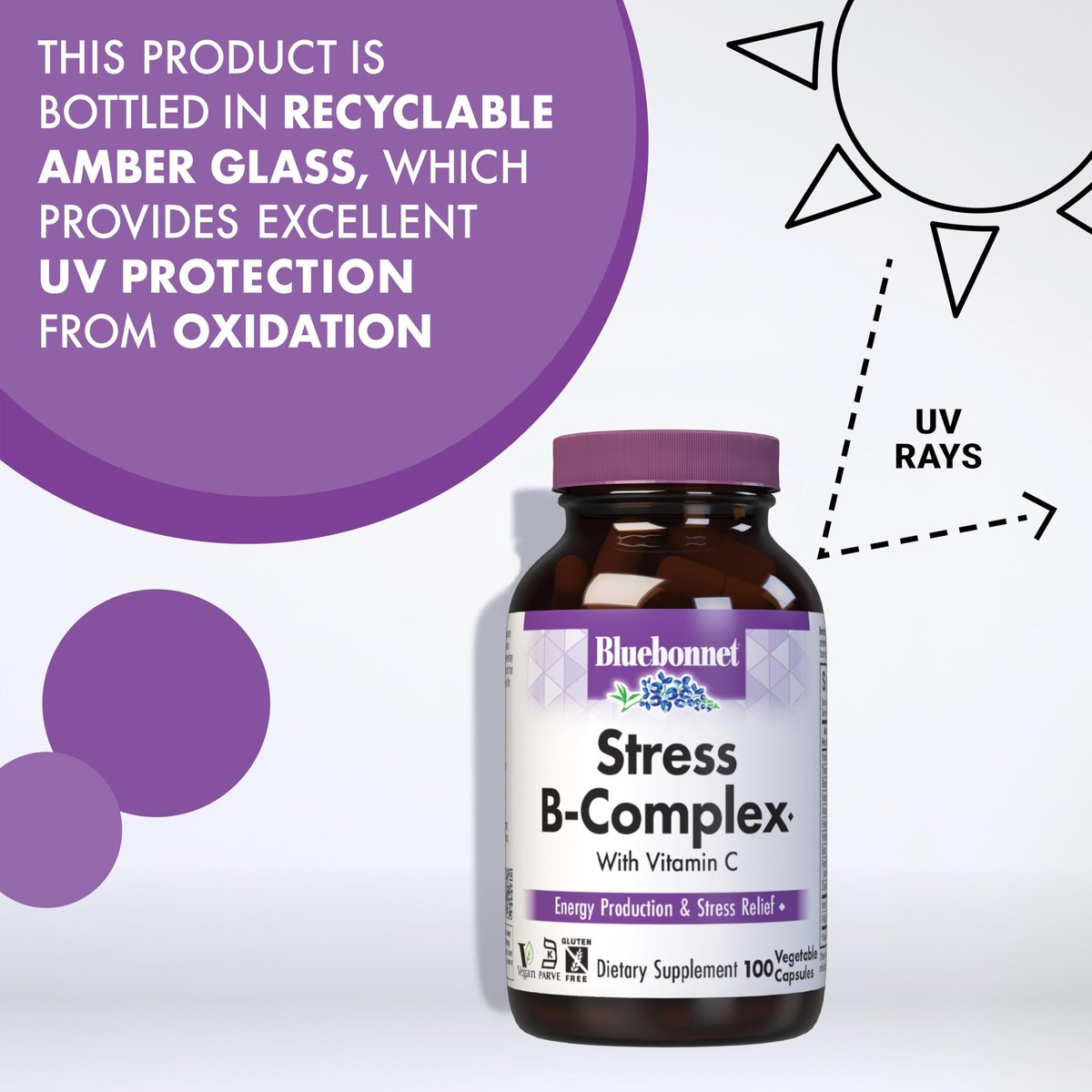 Bluebonnet Nutrition Stress Relief B-Komplex – Vitamin B6, B12, Biotin, Folat – Vegan, glutenfrei, sojafrei, milchfrei – 100 Kapseln