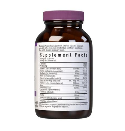 Bluebonnet Nutrition Stress Relief B-Komplex – Vitamin B6, B12, Biotin, Folat – Vegan, glutenfrei, sojafrei, milchfrei – 100 Kapseln