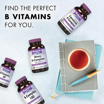 Bluebonnet Nutrition Stress Relief B-Komplex – Vitamin B6, B12, Biotin, Folat – Vegan, glutenfrei, sojafrei, milchfrei – 100 Kapseln