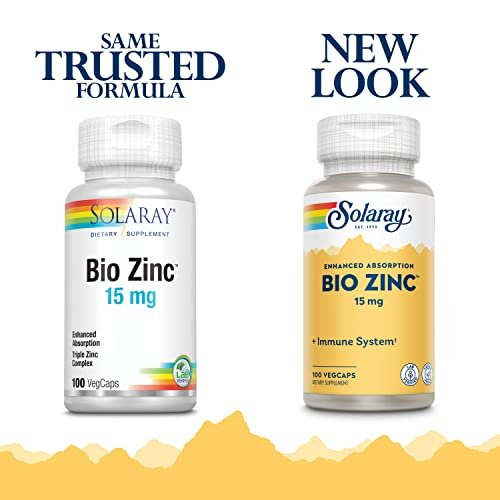 Solaray Bio Zinc 15 mg | Triple-Zink-Komplex für gesundes Immunsystem, endokrine & Zellfunktion | 100 VegKapseln
