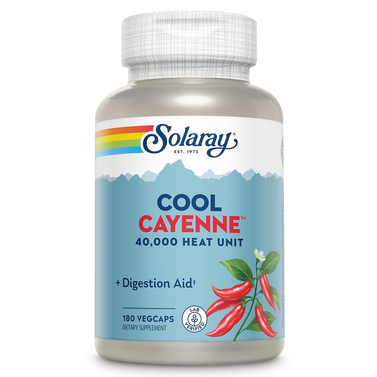 SOLARAY Cool Cayenne Pfeffer 40.000 HU – 180 vegane Kapseln – Verdauungsfördernd – Bio-Cool-Verfahren – Laborgeprüft