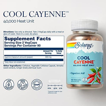 SOLARAY Cool Cayenne Pfeffer 40.000 HU – 180 vegane Kapseln – Verdauungsfördernd – Bio-Cool-Verfahren – Laborgeprüft