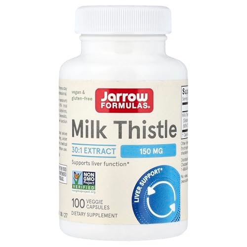 Jarrow Formulas Mariendistel 150 mg mit 30:1 standardisiertem Silymarin-Extrakt – Nahrungsergänzungsmittel zur Unterstützung der Leberfunktion, 100 vegane Kapseln