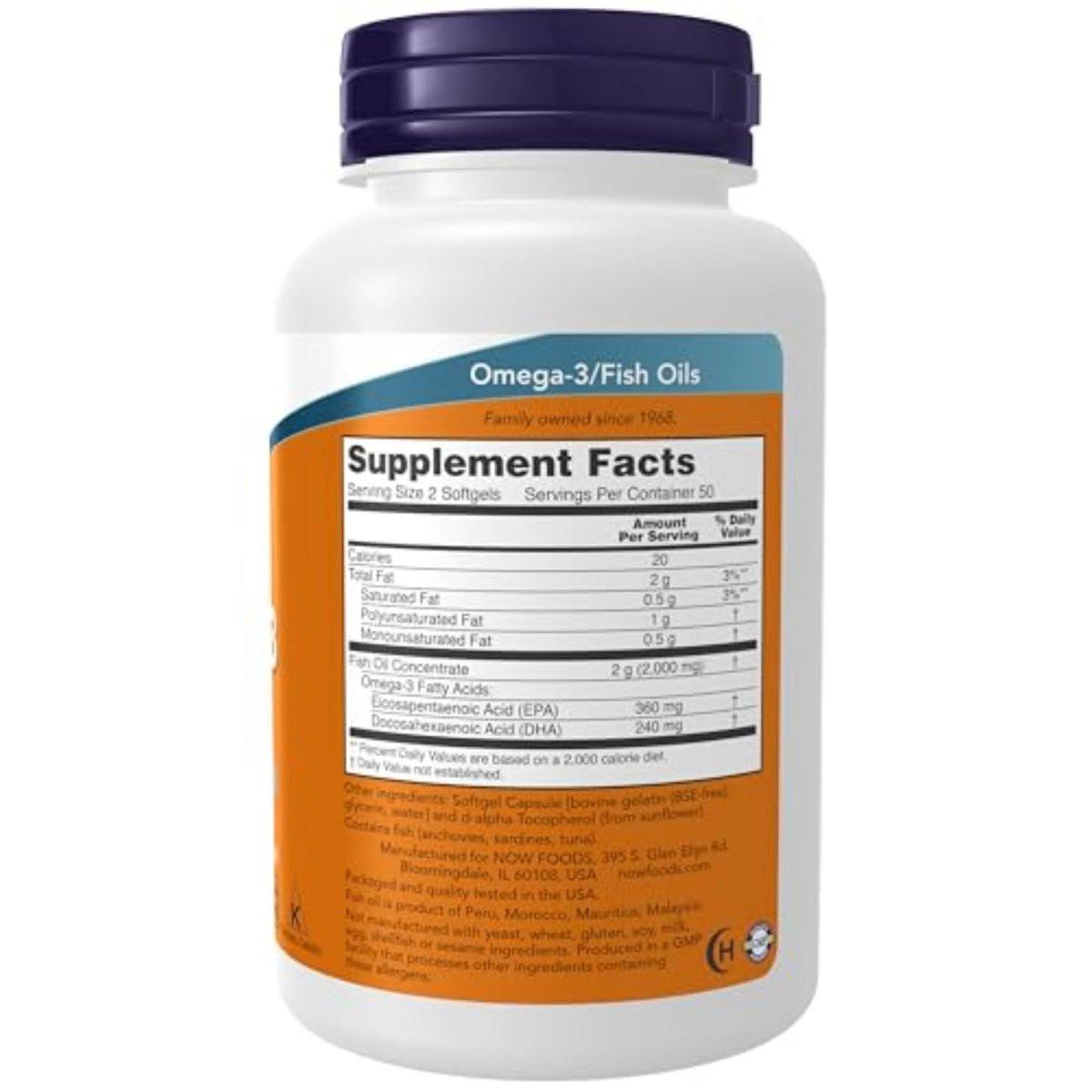 NOW Foods Omega-3 180 EPA / 120 DHA, Molekulardestilliert, 100 Weichkapseln - Herz-Kreislauf-Unterstützung