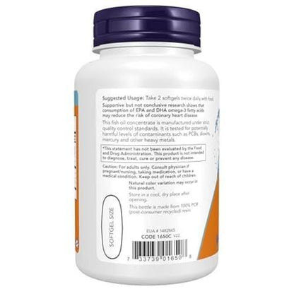 NOW Foods Omega-3 180 EPA / 120 DHA, Molekulardestilliert, 100 Weichkapseln - Herz-Kreislauf-Unterstützung