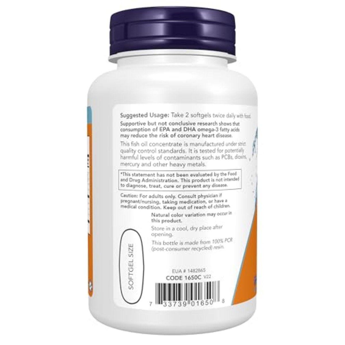 NOW Foods Omega-3 180 EPA / 120 DHA, Molekulardestilliert, 100 Weichkapseln - Herz-Kreislauf-Unterstützung