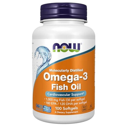 NOW Foods Omega-3 180 EPA / 120 DHA, Molekulardestilliert, 100 Weichkapseln - Herz-Kreislauf-Unterstützung