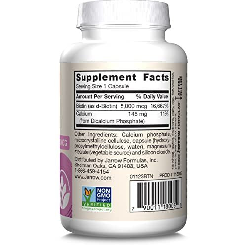 Jarrow Formulas Biotin Ultra Strength 5000 mcg – 100 Kapseln, Nahrungsergänzungsmittel für Haare, Haut und Nägel