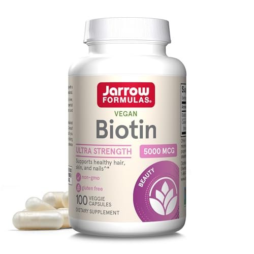 Jarrow Formulas Biotin Ultra Strength 5000 mcg – 100 Kapseln, Nahrungsergänzungsmittel für Haare, Haut und Nägel