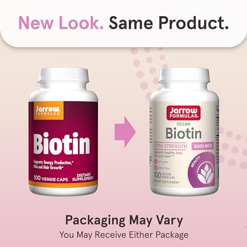 Jarrow Formulas Biotin Ultra Strength 5000 mcg – 100 Kapseln, Nahrungsergänzungsmittel für Haare, Haut und Nägel