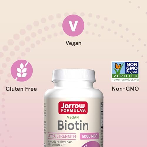 Jarrow Formulas Biotin Ultra Strength 5000 mcg – 100 Kapseln, Nahrungsergänzungsmittel für Haare, Haut und Nägel